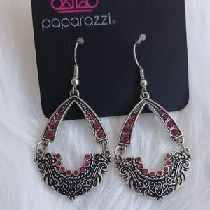 Paparazzi Silver Earrings with Pink Accents
